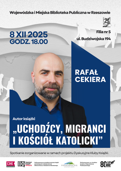 Grafika promująca spotkanie z Rafałem Cekierą